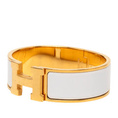 エルメス クリッククラック GM ブレスレット バングル ゴールド ホワイト メッキ レディース HERMES 【中古】