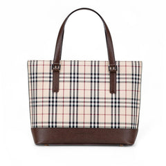 バーバリー ノバチェック トートバッグ ベージュ ブラウン キャンバス レザー レディース BURBERRY 【中古】
