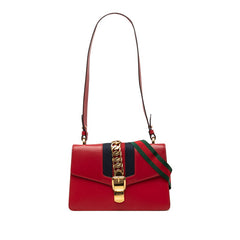 グッチ シルヴィ シェリーライン ショルダーバッグ ワンショルダー 421882 レッド ネイビー レザー メッキ レディース GUCCI 【中古】