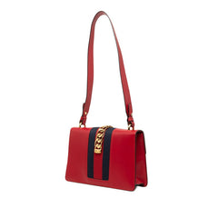 グッチ シルヴィ シェリーライン ショルダーバッグ ワンショルダー 421882 レッド ネイビー レザー メッキ レディース GUCCI 【中古】