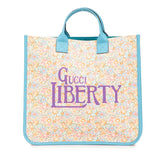 グッチ × LIBERTY リバティ チルドレンズ フラワー 花 トートバッグ ハンドバッグ 550763 ライトブルー オレンジ マルチカラー キャンバス レザー レディース GUCCI 【中古】