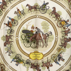 エルメス カレ90 LA PROMENADE DE LONGCHAMPS ロンシャンヘの散歩 スカーフ 大判 アイボリー系 マルチカラー シルク レディース HERMES 【中古】