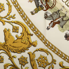 エルメス カレ90 LA PROMENADE DE LONGCHAMPS ロンシャンヘの散歩 スカーフ 大判 アイボリー系 マルチカラー シルク レディース HERMES 【中古】