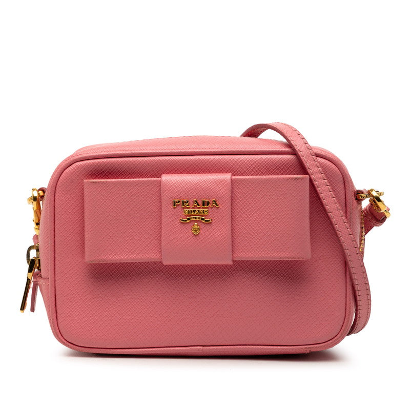 プラダ リボン ミニショルダーバッグ ポシェット ピンク サフィアーノレザー レディース PRADA 【中古】