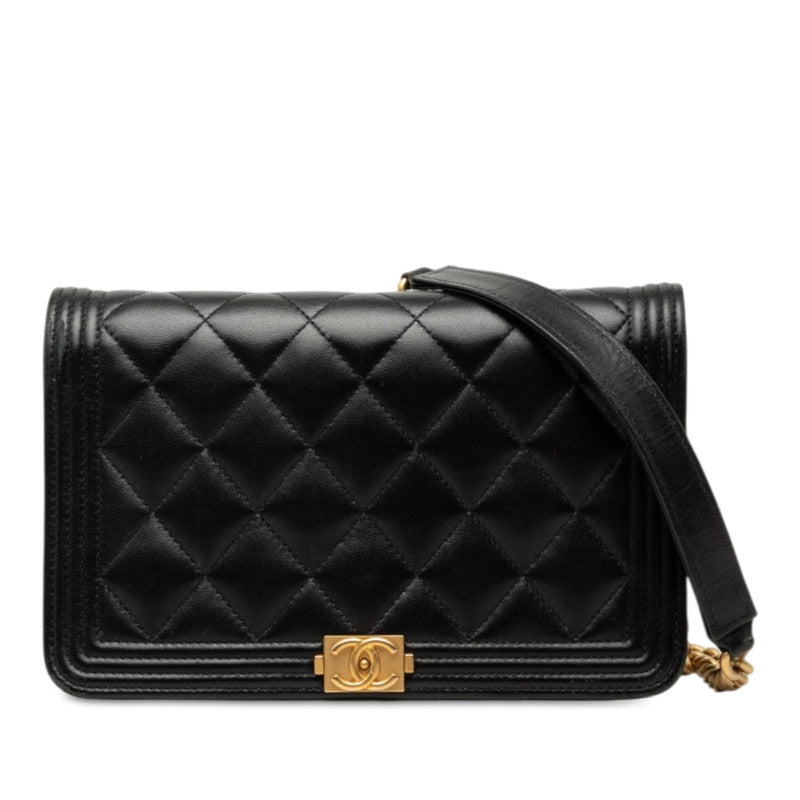 シャネル ココマーク ボーイシャネル チェーン ウォレット ショルダーバッグ ブラック ラムスキン レディース CHANEL 【中古】