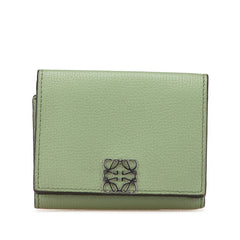 ロエベ アナグラム トライフォールド 三つ折り財布 グリーン カーフ レザー レディース LOEWE 【中古】