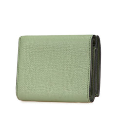 ロエベ アナグラム トライフォールド 三つ折り財布 グリーン カーフ レザー レディース LOEWE 【中古】
