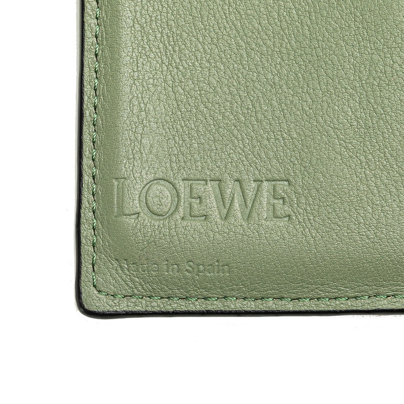 ロエベ アナグラム トライフォールド 三つ折り財布 グリーン カーフ レザー レディース LOEWE 【中古】