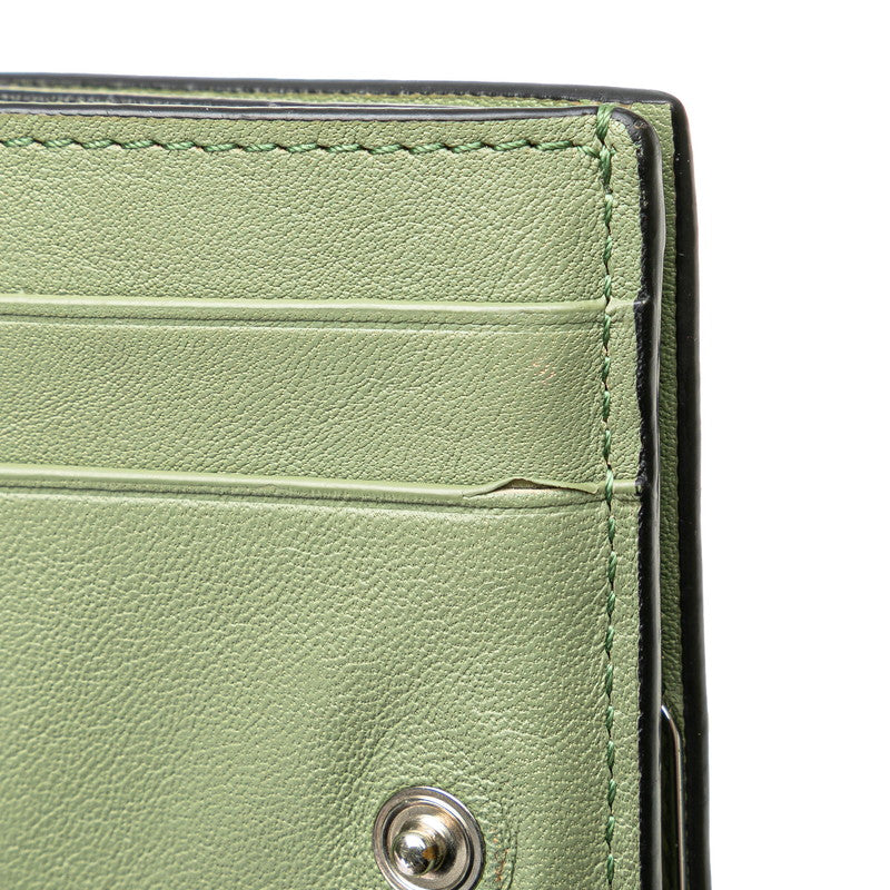 ロエベ アナグラム トライフォールド 三つ折り財布 グリーン カーフ レザー レディース LOEWE 【中古】