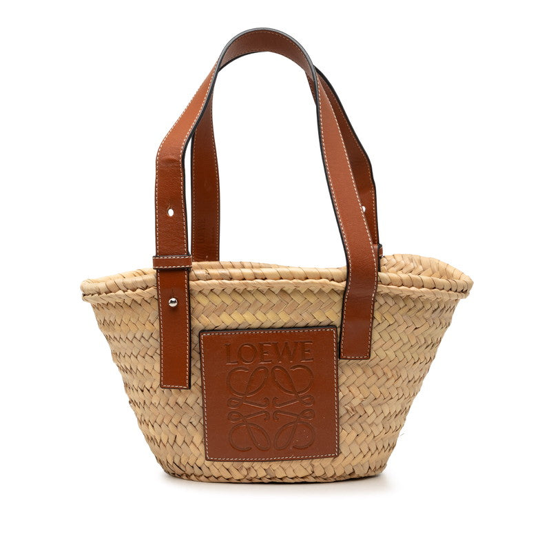 ロエベ アナグラム バスケットバッグ スモール ハンドバッグ かごバッグ ベージュ ブラウン ラフィア レザー レディース LOEWE 【中古】