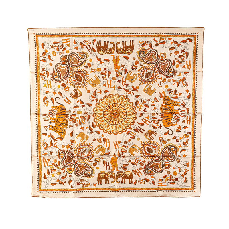 エルメス カレ90 CARRE KANTHA カレカンタ スカーフ ベージュ マルチカラー シルク レディース HERMES 【中古】