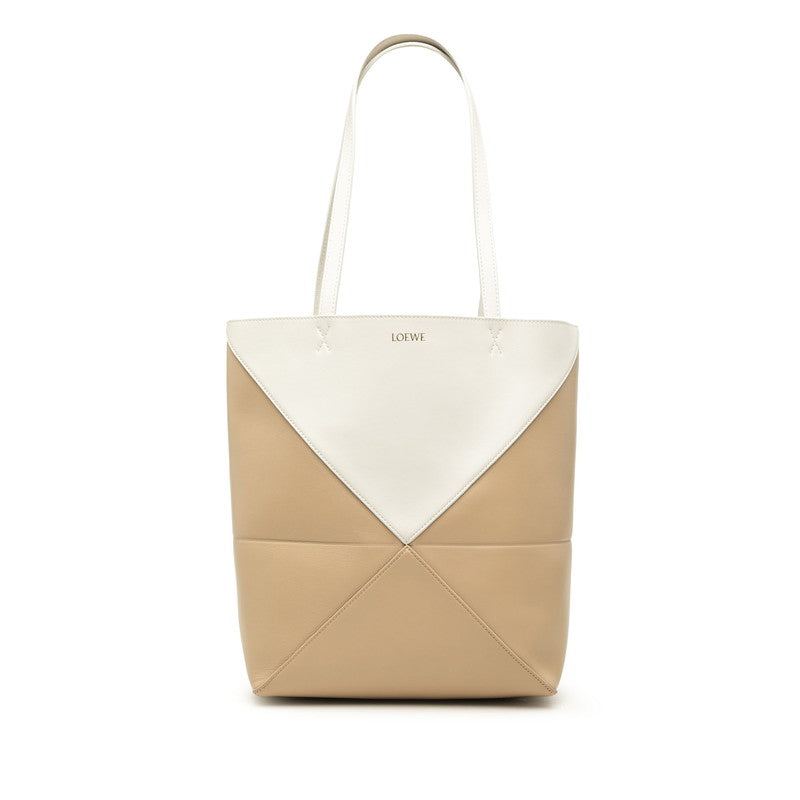 ロエベ パズルフォルド ミディアム トートバッグ ハンドバッグ ベージュ アイボリー レザー レディース LOEWE 中古