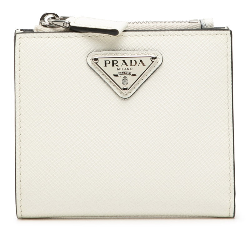プラダ トライアングルロゴ 二つ折り財布 コンパクトウォレット 2ML049 ホワイト サフィアーノレザー レディース PRADA 【中古】