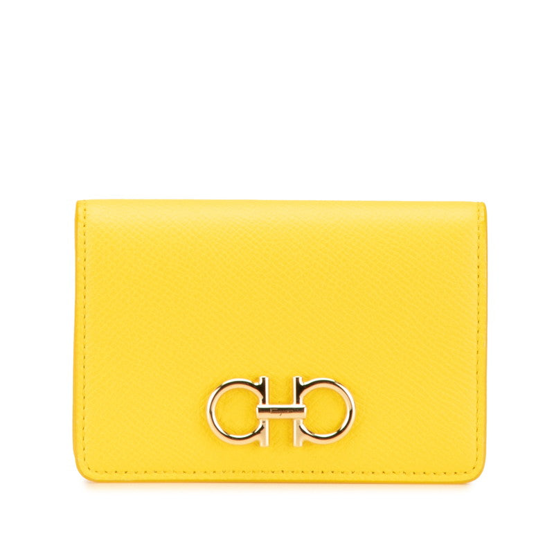 サルヴァトーレフェラガモ ガンチーニ カードケース IY-220371 イエロー レザー レディース Salvatore Ferragamo 【中古】