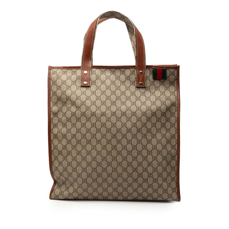 グッチ GGスプリーム シェリーライン トートバッグ 233081 ベージュ ブラウン PVC レザー レディース GUCCI 【中古】