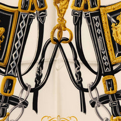 エルメス カレ90 ブリッド ドゥ ガラ 式典用馬勒 スカーフ ブラック ホワイト イエロー シルク レディース HERMES 中古