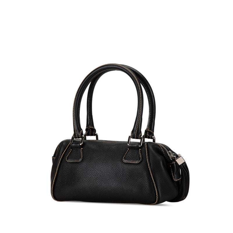 シャネル ロゴ型押し フリンジ ハンドバッグ ミニボストンバッグ A23050 ブラック レザー レディース CHANEL 【中古】