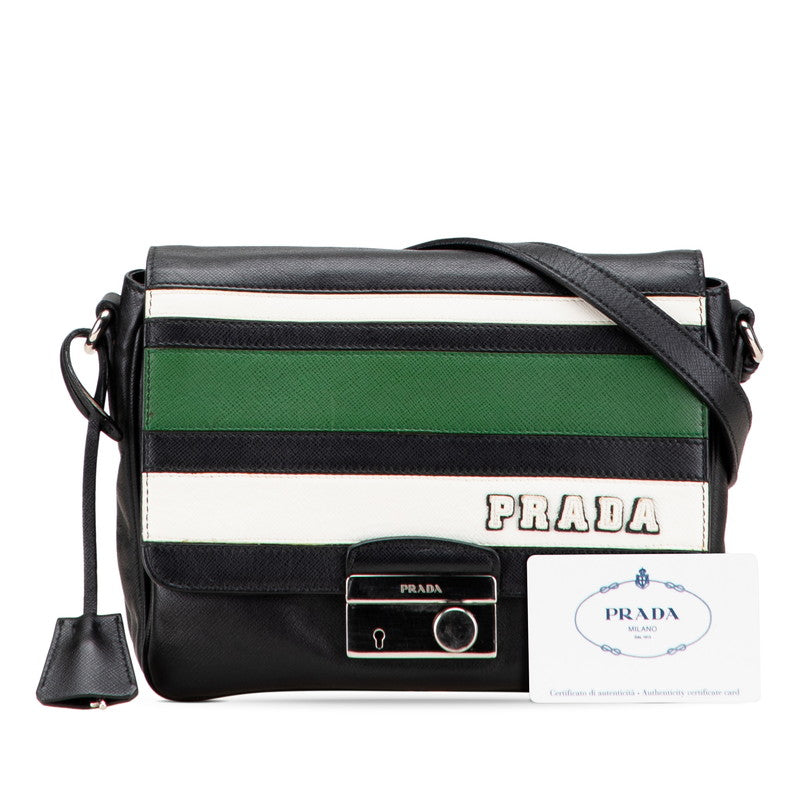 プラダ ロゴ 斜め掛け ショルダーバッグ BT0795 ブラック マルチカラー サフィアーノレザー レディース PRADA 【中古】