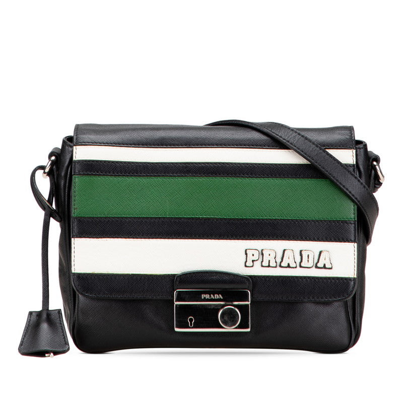 プラダ ロゴ 斜め掛け ショルダーバッグ BT0795 ブラック マルチカラー サフィアーノレザー レディース PRADA 【中古】