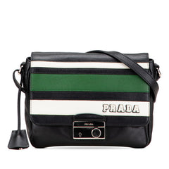 プラダ ロゴ 斜め掛け ショルダーバッグ BT0795 ブラック マルチカラー サフィアーノレザー レディース PRADA 【中古】