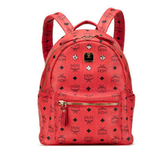 エム シー エム ヴィセトス ロゴグラム スタッズ リュック バックパック ピンク レッド PVC レザー レディース MCM 【中古】