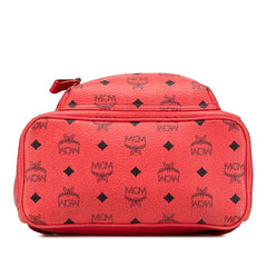 エム シー エム ヴィセトス ロゴグラム スタッズ リュック バックパック ピンク レッド PVC レザー レディース MCM 【中古】