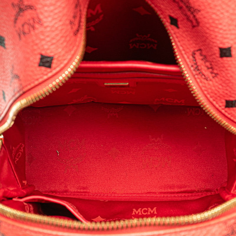 エム シー エム ヴィセトス ロゴグラム スタッズ リュック バックパック ピンク レッド PVC レザー レディース MCM 【中古】
