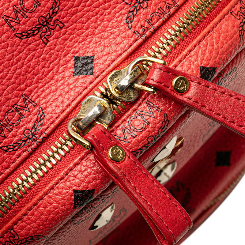 エム シー エム ヴィセトス ロゴグラム スタッズ リュック バックパック ピンク レッド PVC レザー レディース MCM 【中古】
