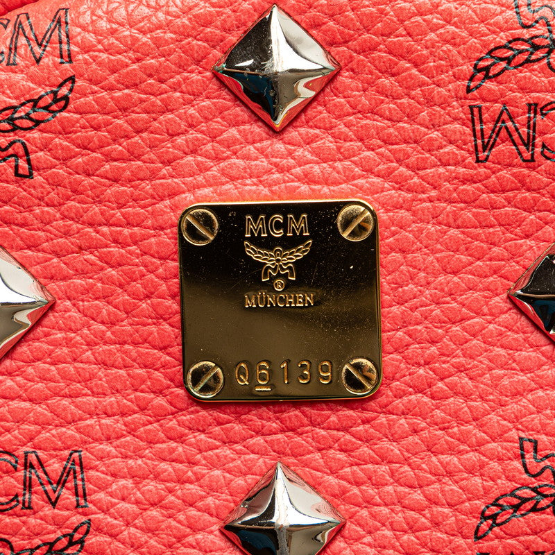 エム シー エム ヴィセトス ロゴグラム スタッズ リュック バックパック ピンク レッド PVC レザー レディース MCM 【中古】