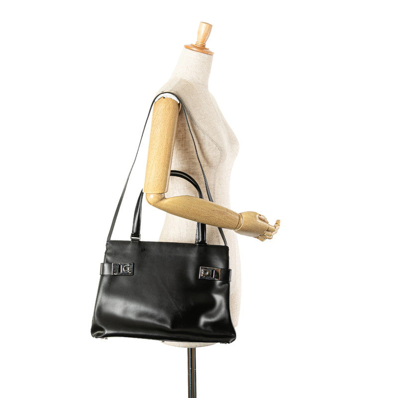 サルヴァトーレフェラガモ ガンチーニ ハンドバッグ ショルダーバッグ 2WAY DY-21 0166 ブラック レザー レディース Salvatore Ferragamo 【中古】