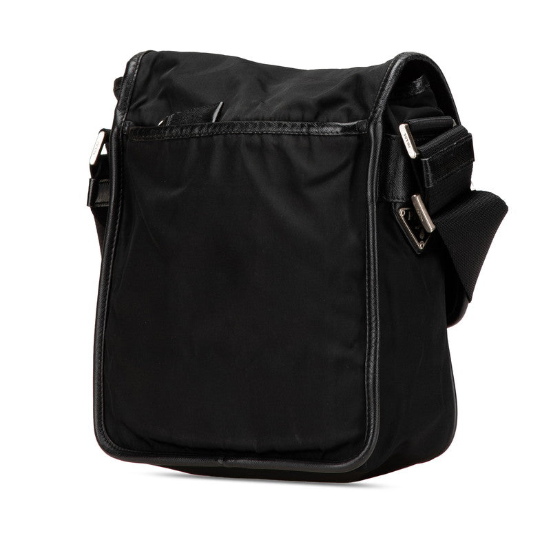 プラダ 三角ロゴプレート ショルダーバッグ ブラック ナイロン レザー レディース PRADA 【中古】