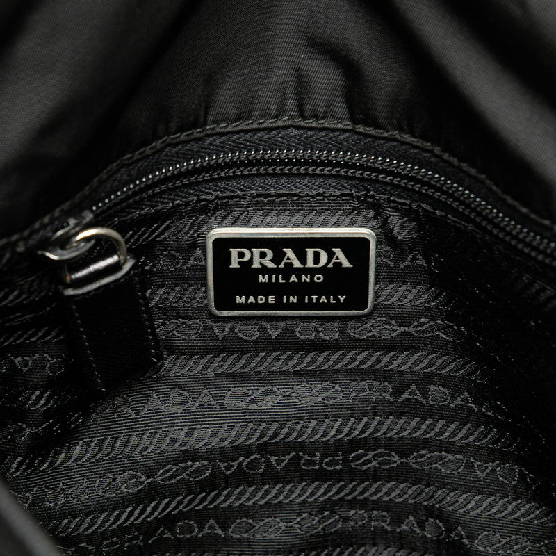 プラダ 三角ロゴプレート ショルダーバッグ ブラック ナイロン レザー レディース PRADA 【中古】