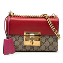 グッチ GGスプリーム パドロック チェーン ショルダーバッグ 409487 レッド ベージュ ピンク PVC レザー レディース GUCCI 【中古】