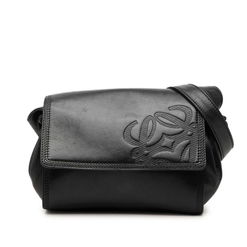 ロエベ アナグラム 斜め掛け ショルダーバッグ ブラック レザー レディース LOEWE 中古