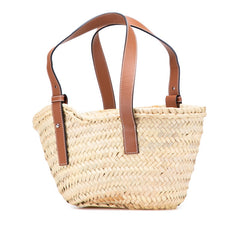 ロエベ アナグラム バスケットバッグ ハンドバッグ ベージュ オレンジ ラフィア レザー レディース LOEWE 【中古】