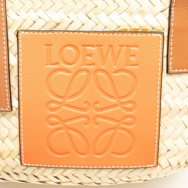 ロエベ アナグラム バスケットバッグ ハンドバッグ ベージュ オレンジ ラフィア レザー レディース LOEWE 【中古】