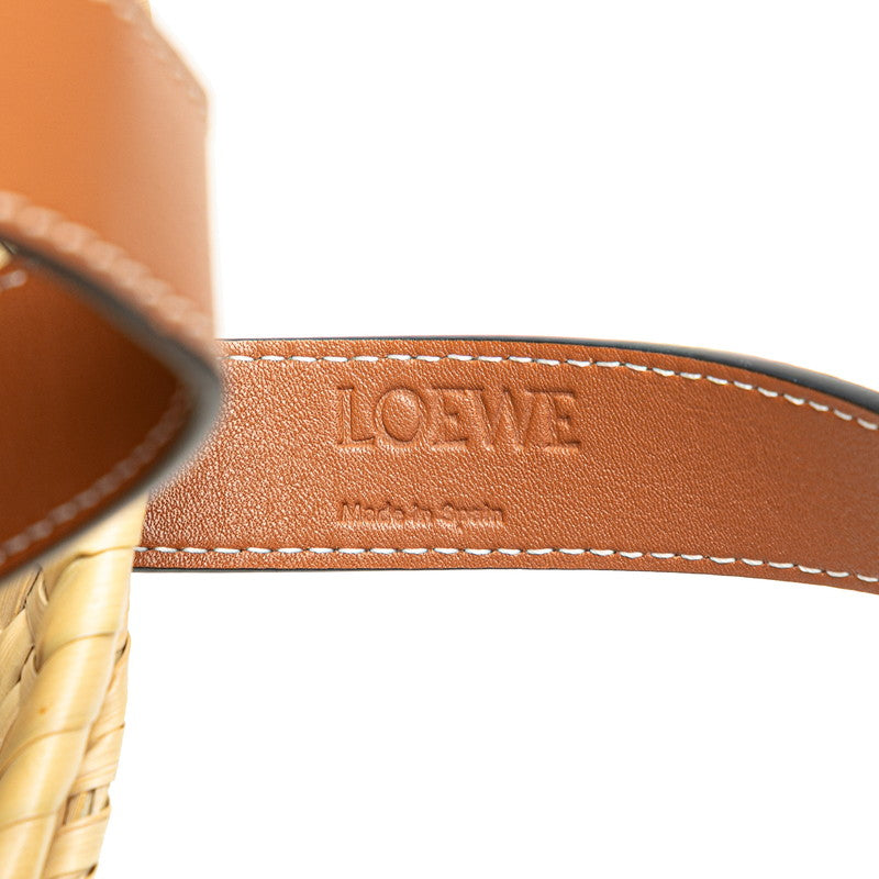 ロエベ アナグラム バスケットバッグ ハンドバッグ ベージュ オレンジ ラフィア レザー レディース LOEWE 【中古】