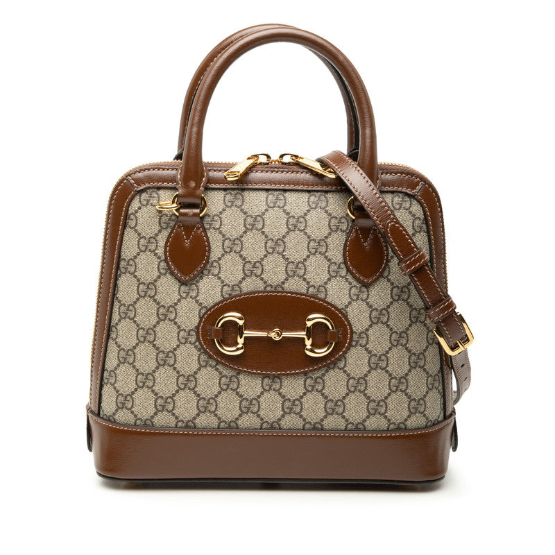 グッチ GGスプリーム ホースビット 1955 ハンドバッグ ショルダーバッグ 2WAY 621220 ベージュ ブラウン PVC レザー レディース GUCCI 【中古】