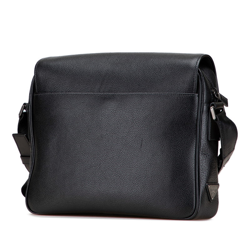 プラダ ロゴ メッセンジャーバッグ ショルダーバッグ ブラック レザー メンズ PRADA 【中古】