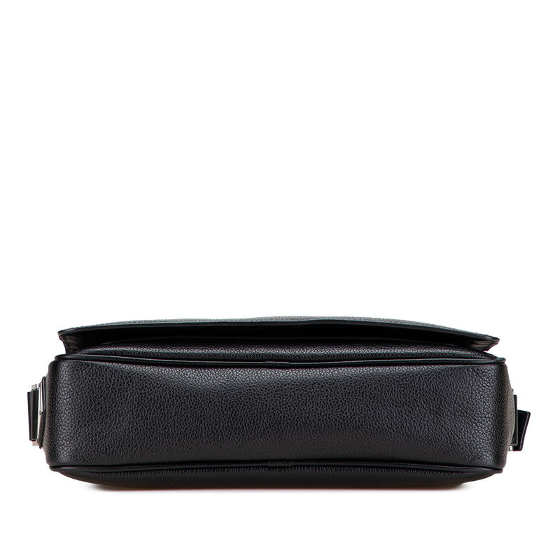 プラダ ロゴ メッセンジャーバッグ ショルダーバッグ ブラック レザー メンズ PRADA 【中古】