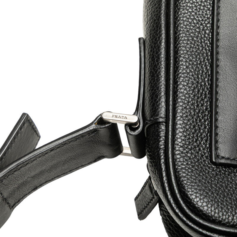 プラダ ロゴ メッセンジャーバッグ ショルダーバッグ ブラック レザー メンズ PRADA 【中古】