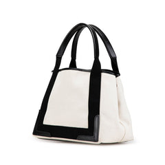バレンシアガ ネイビー カバス スモール ハンドバッグ トートバッグ 339933 ホワイト ブラック キャンバス レザー レディース BALENCIAGA 【中古】