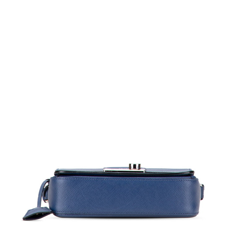 プラダ サフィアーノ ハンドバッグ ショルダーバッグ 2WAY ブルー シルバー レザー レディース PRADA 【中古】