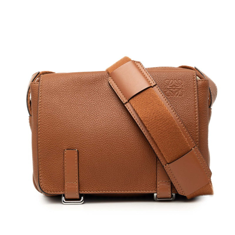 ロエベ アナグラム ミリタリー メッセンジャーバッグ ショルダーバッグ ブラウン レザー レディース LOEWE 中古
