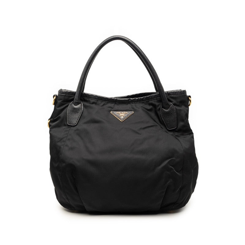 プラダ 三角ロゴプレート トートバッグ ハンドバッグ BR4420 ブラック ナイロン レザー レディース PRADA 【中古】