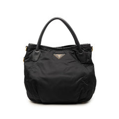 プラダ 三角ロゴプレート トートバッグ ハンドバッグ BR4420 ブラック ナイロン レザー レディース PRADA 【中古】