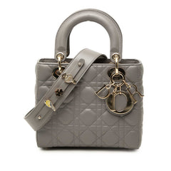 ディオール カナージュ レディ ディオール ハンドバッグ ショルダーバッグ 2WAY グレー レザー レディース Dior 中古