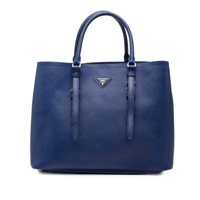 プラダ 三角ロゴプレート トートバッグ ブルー サフィアーノレザー レディース PRADA 【中古】