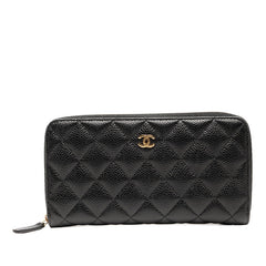 シャネル マトラッセ ココマーク 長財布 ラウンドファスナー ブラック ゴールド金具 キャビアスキン レディース CHANEL 【中古】