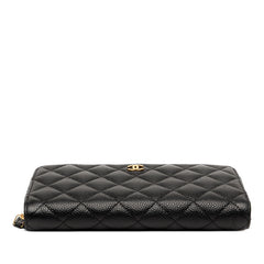 シャネル マトラッセ ココマーク 長財布 ラウンドファスナー ブラック ゴールド金具 キャビアスキン レディース CHANEL 【中古】